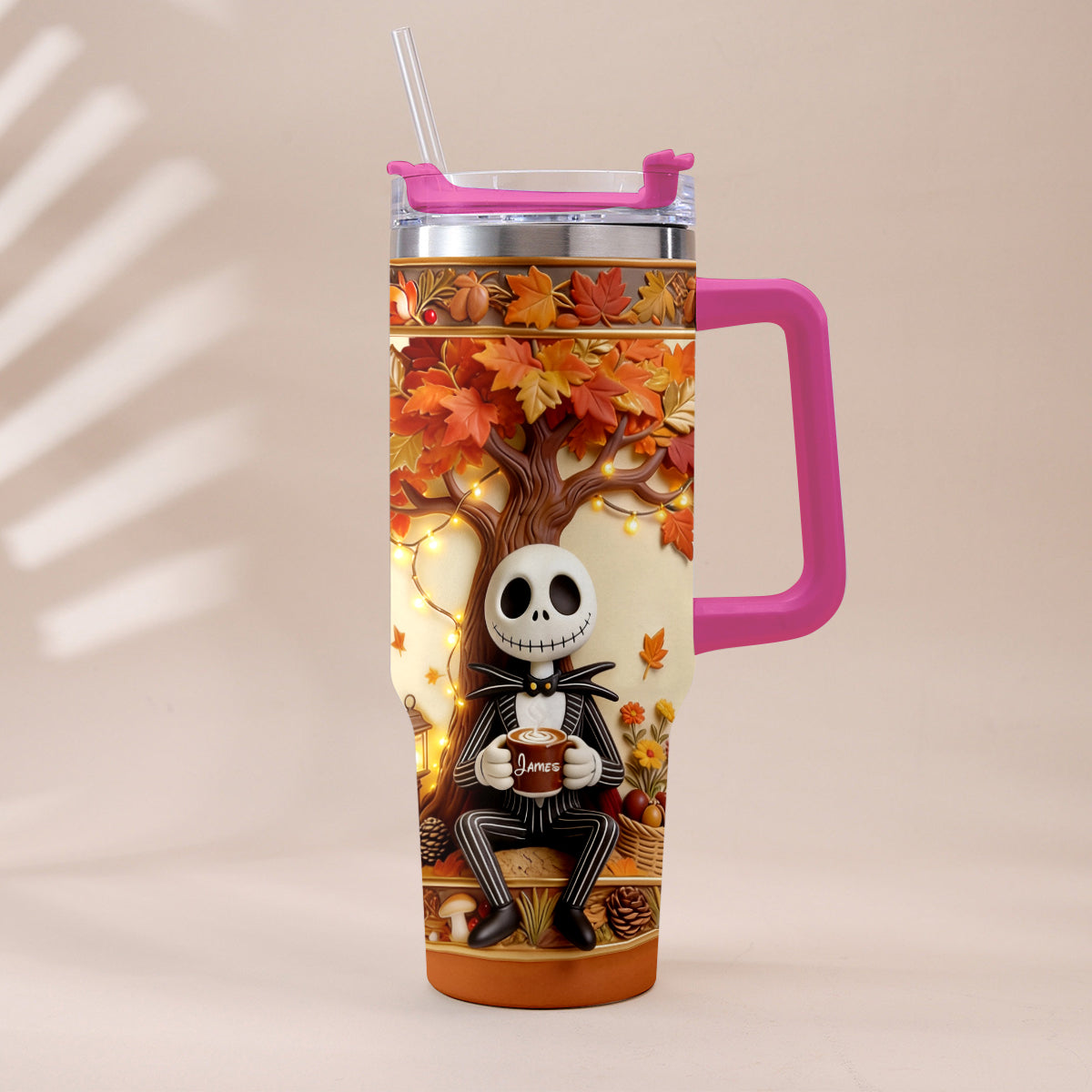 Fall Vibes - Personalized Nightmare Tumbler With Plush Charm