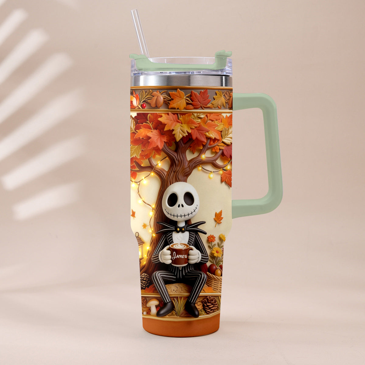 Fall Vibes - Personalized Nightmare Tumbler With Plush Charm