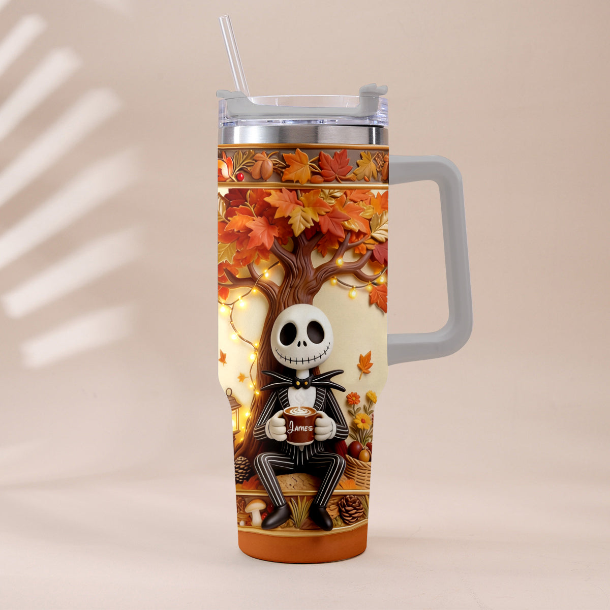 Fall Vibes - Personalized Nightmare Tumbler With Plush Charm