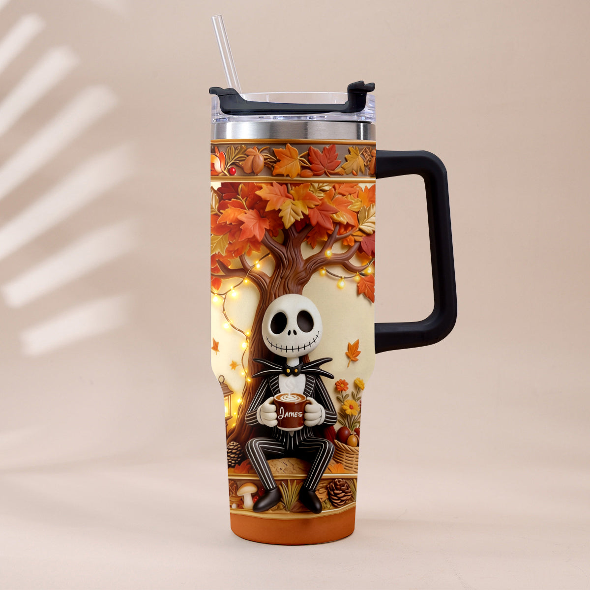 Fall Vibes - Personalized Nightmare Tumbler With Plush Charm