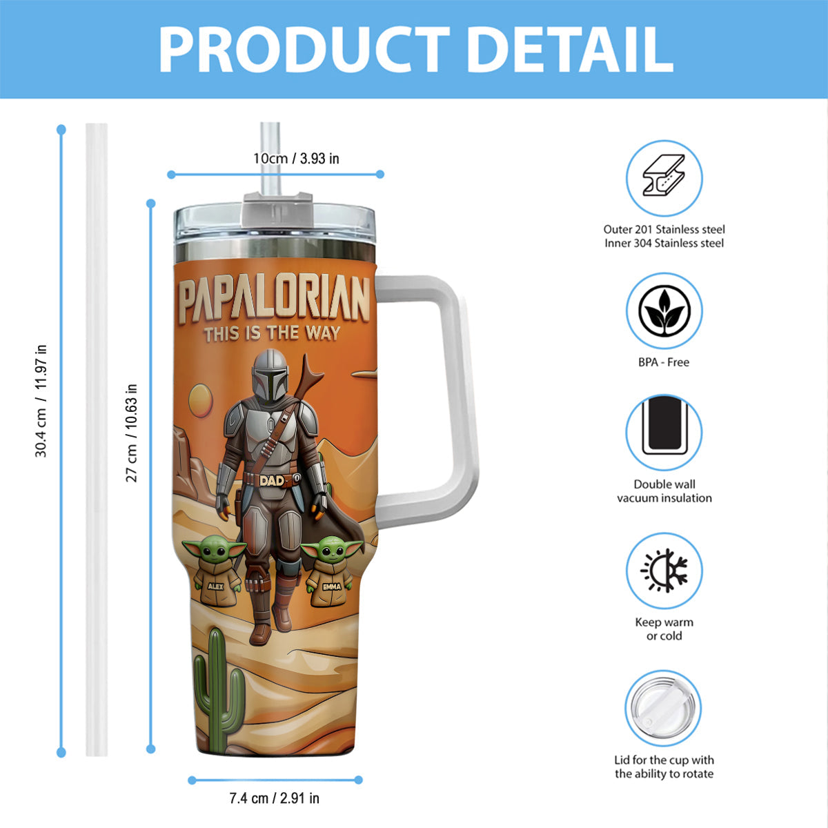 Galaxy Father’s Day - Personalized The Force Tumbler With Handle