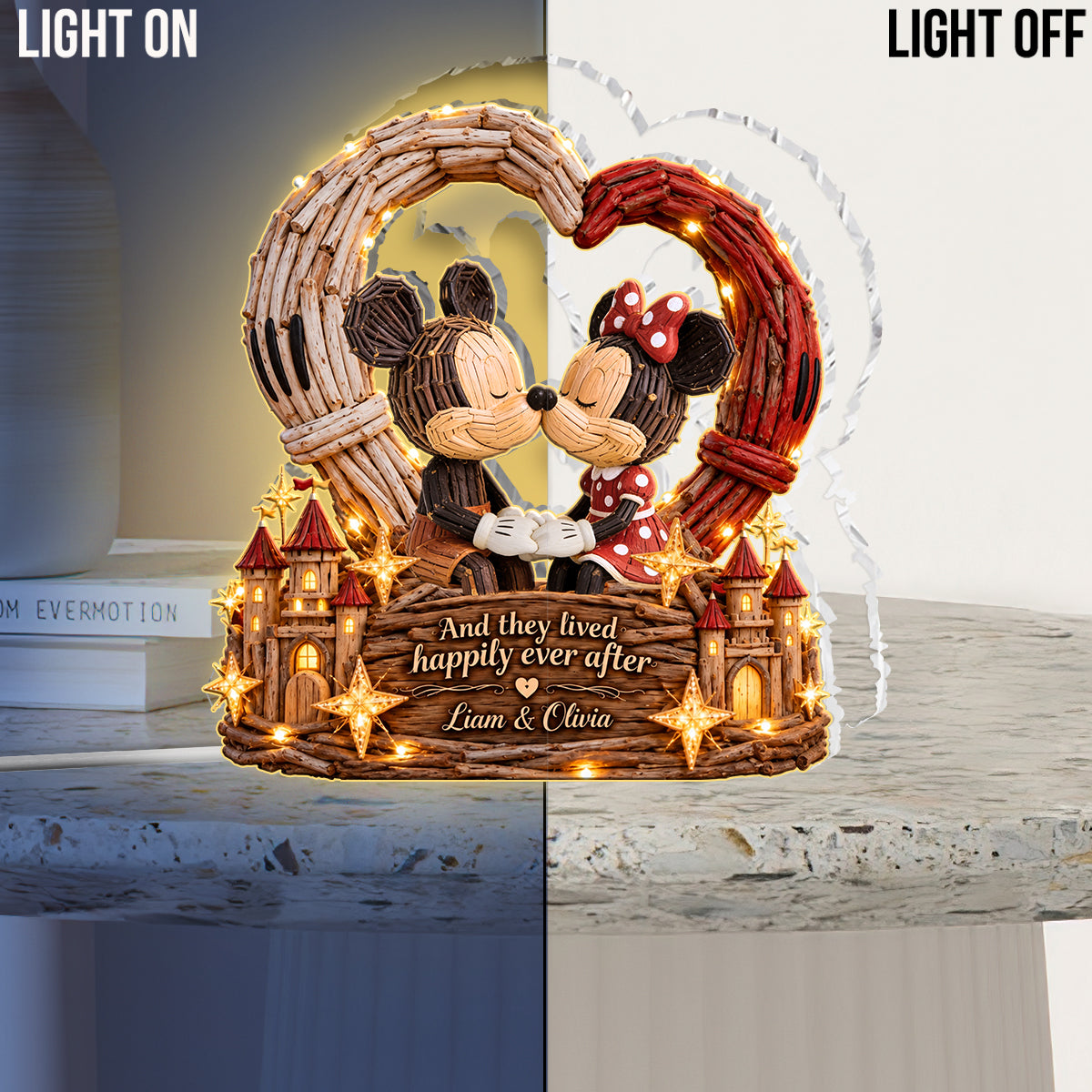 Magic Mouse Couple Heart - Personalized Mouse Acrylic LED Night Light