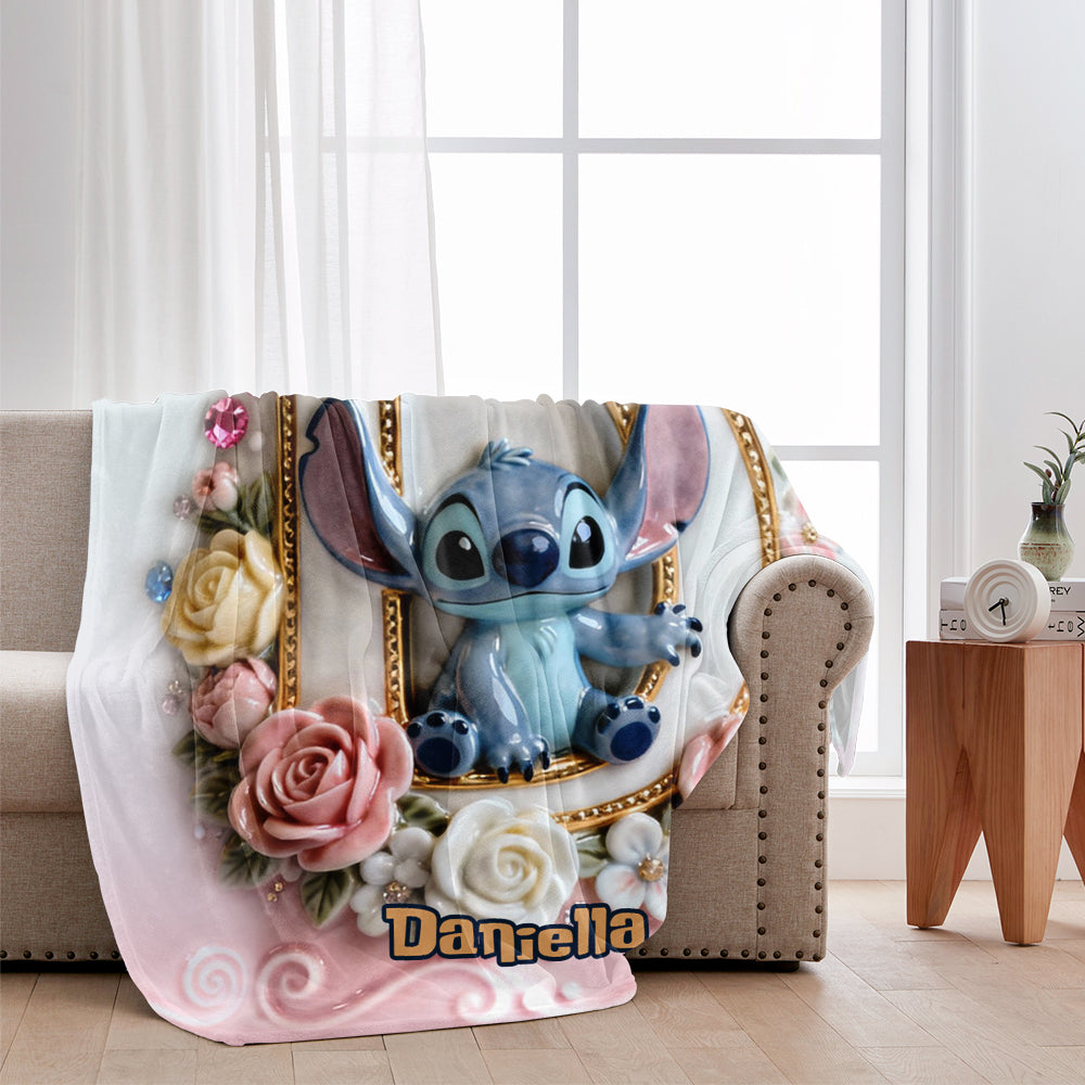 Custom Alphabet For Blue Monster Lover - Personalized Ohana Blanket