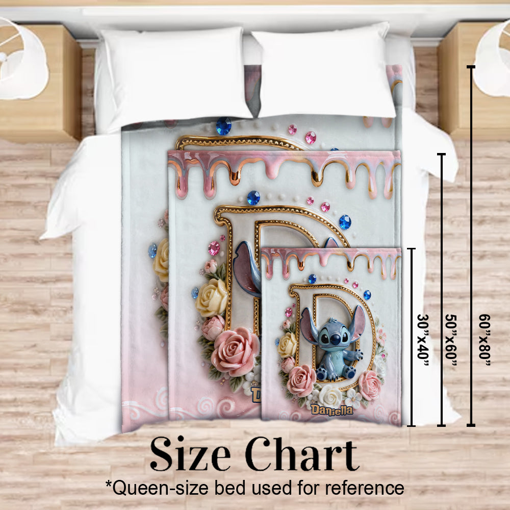Custom Alphabet For Blue Monster Lover - Personalized Ohana Blanket