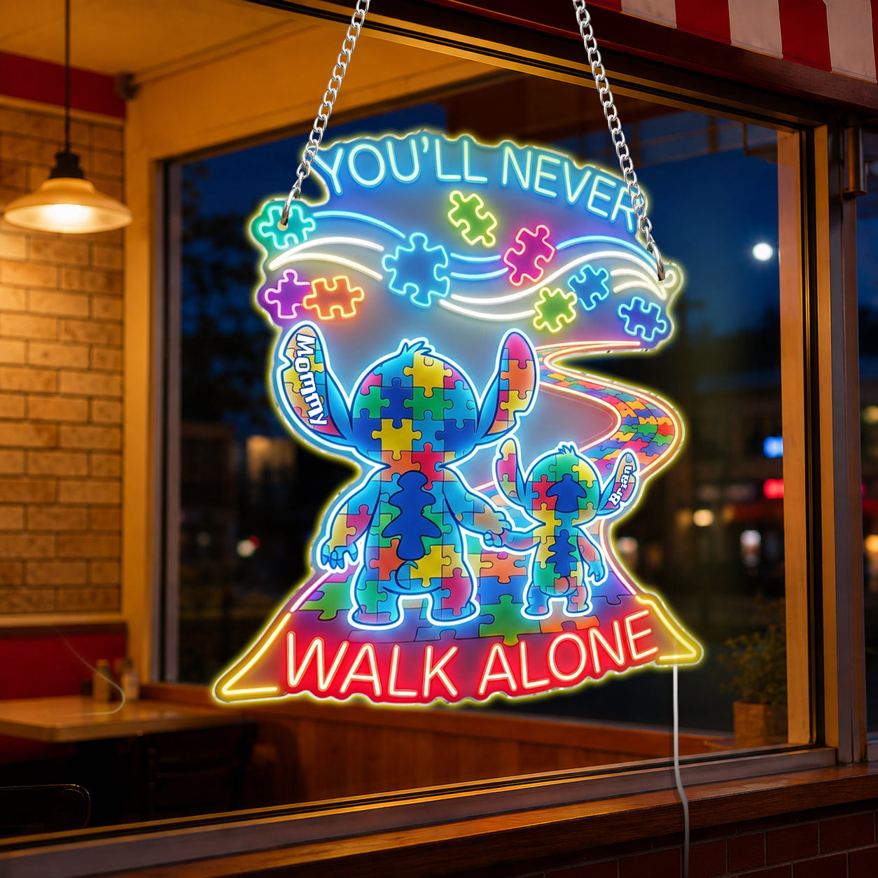 You'll Never Walk Alone - Personalized Autism Awareness Neon LED Light Sign