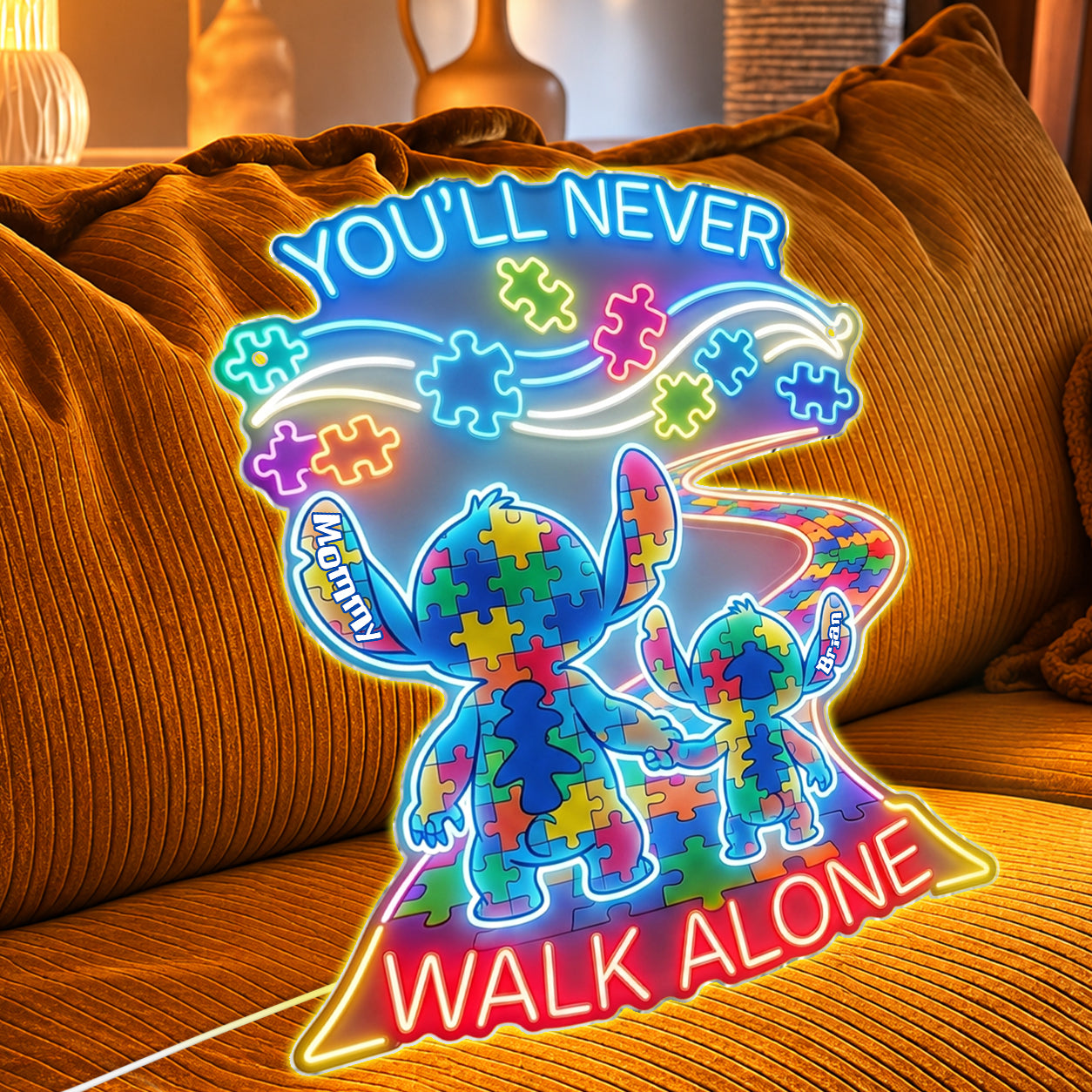 You'll Never Walk Alone - Personalized Autism Awareness Neon LED Light Sign