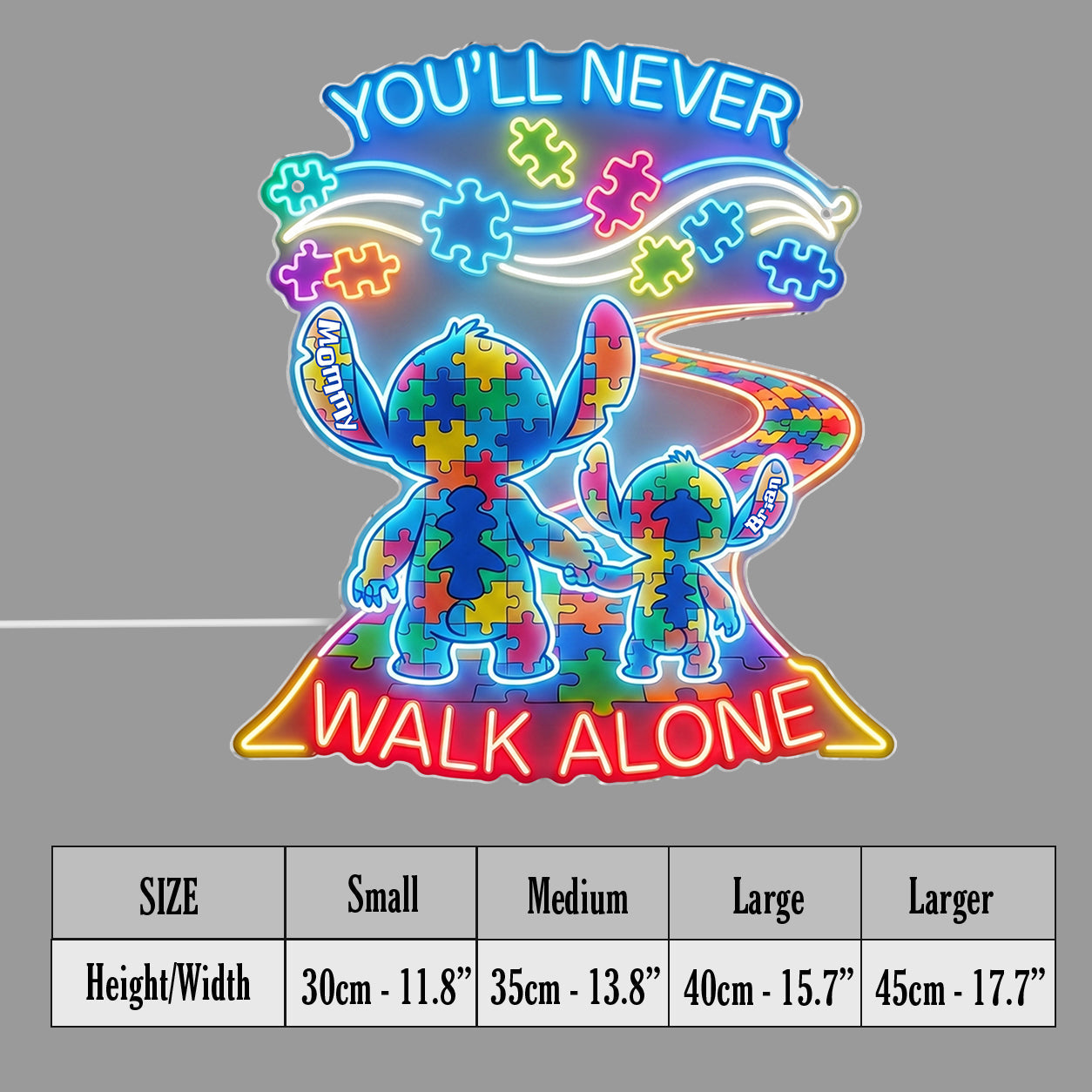 You'll Never Walk Alone - Personalized Autism Awareness Neon LED Light Sign
