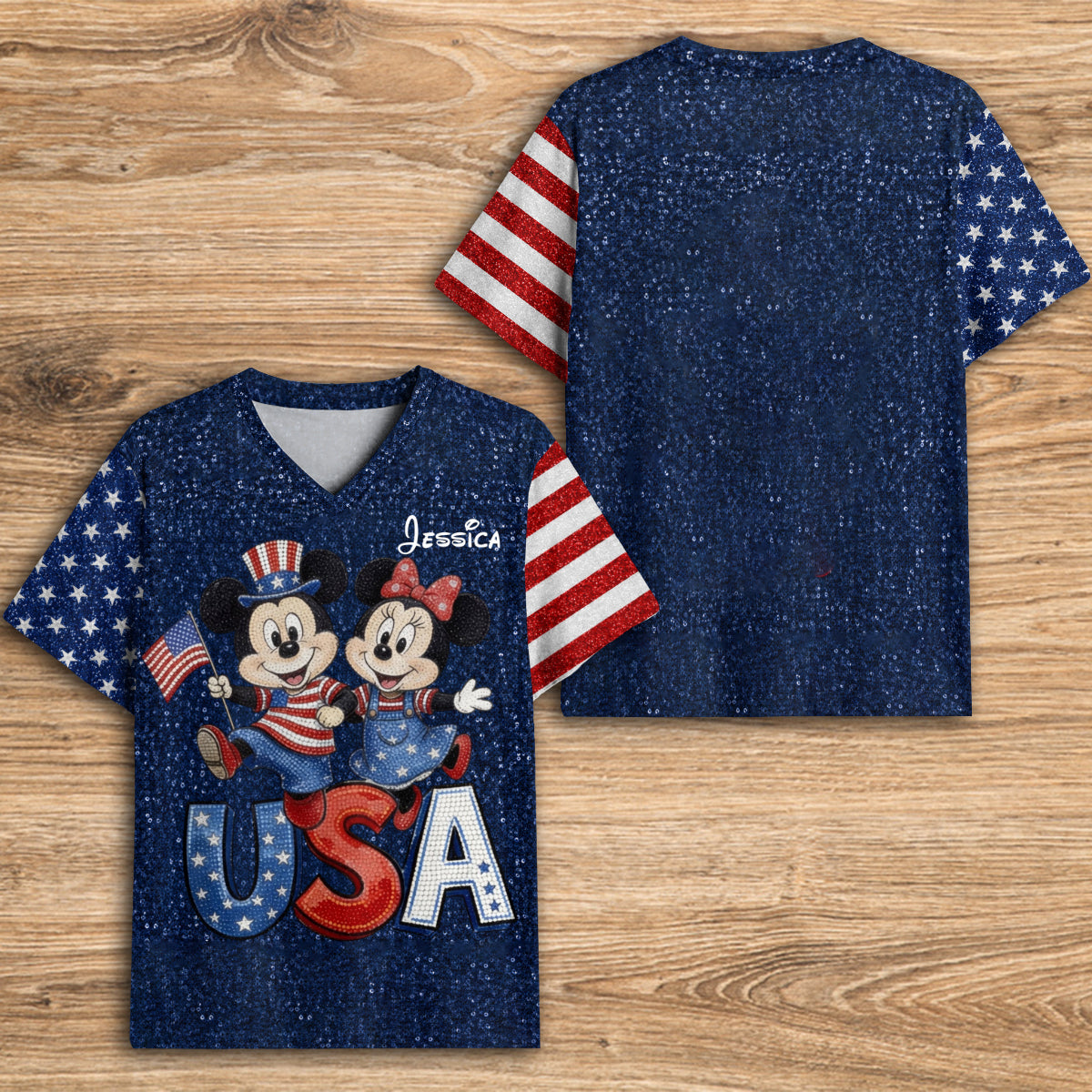 Red, White & Magical - Personalized Mouse Fully Printed V-Neck T-Shirt
