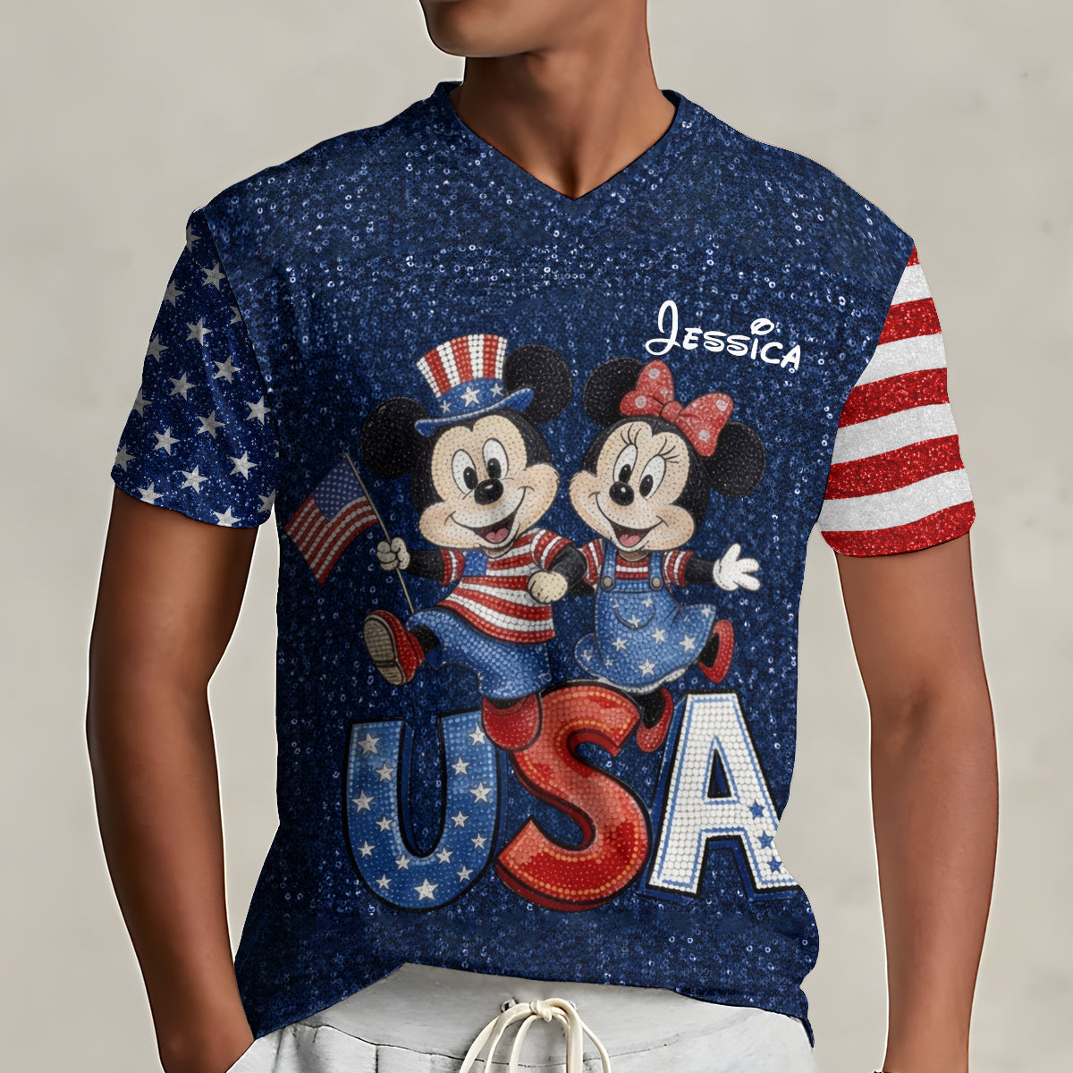 Red, White & Magical - Personalized Mouse Fully Printed V-Neck T-Shirt