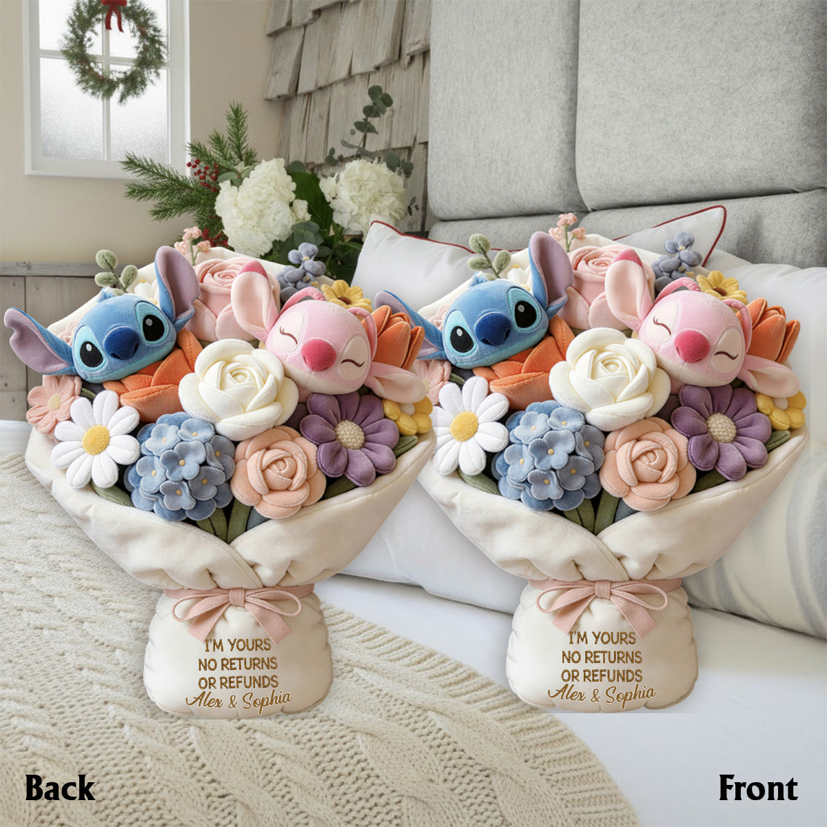 I'm Yours No Returns Or Refunds Lovely Bouquet - Personalized Ohana Faux Fur Shaped Pillow