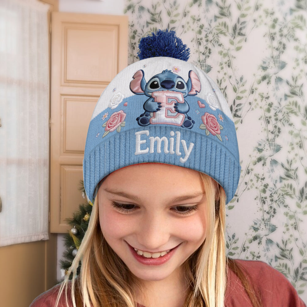 Initial Cute Blue Monster - Personalized Ohana Beanie Hat