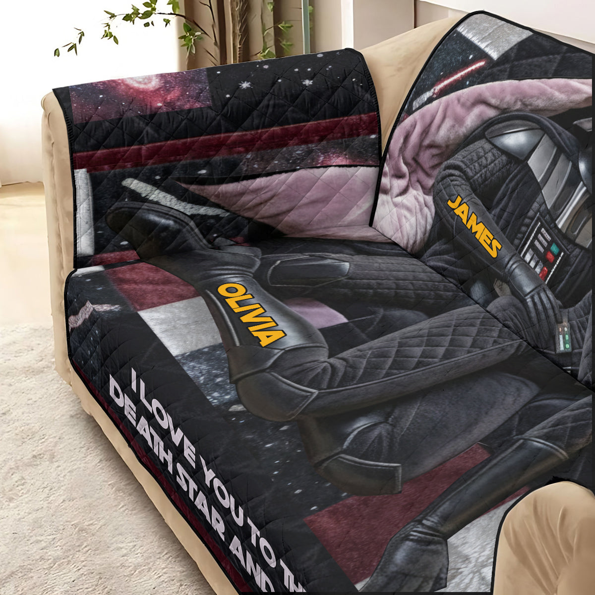 I Love You To The Darkside And Back - Personalized The Force Quilted Sofa/Couch Cover