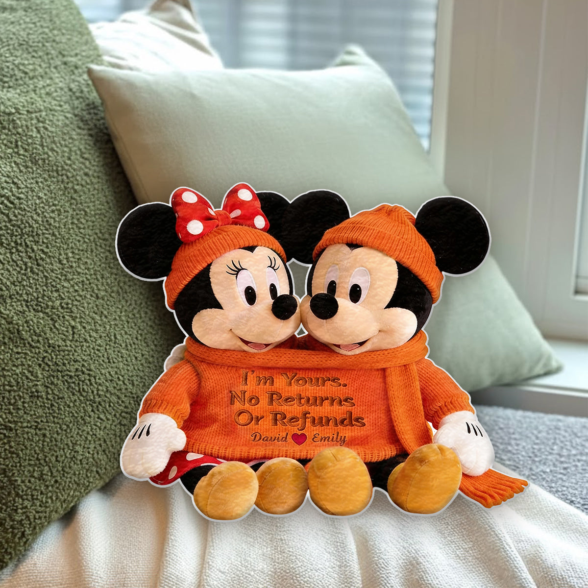Cartoon Mouse Couple - Personalized Mouse Faux Fur Shaped Pillow
