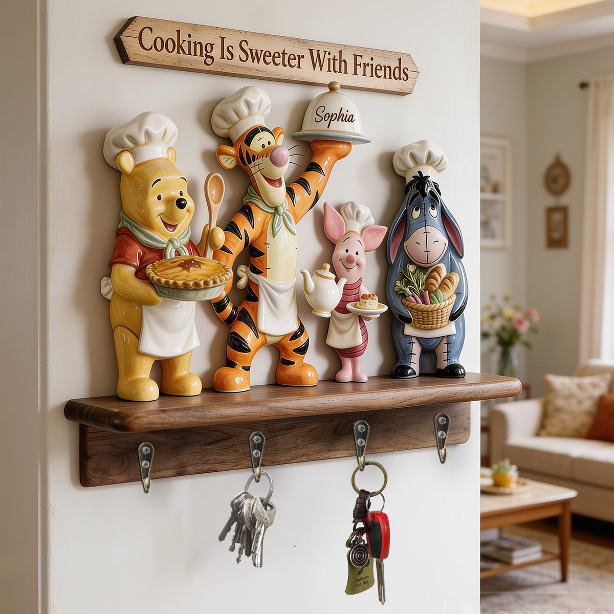 Home Is Where Honey Is - Personalized Yellow Bear Custom Shaped Hanging Rack