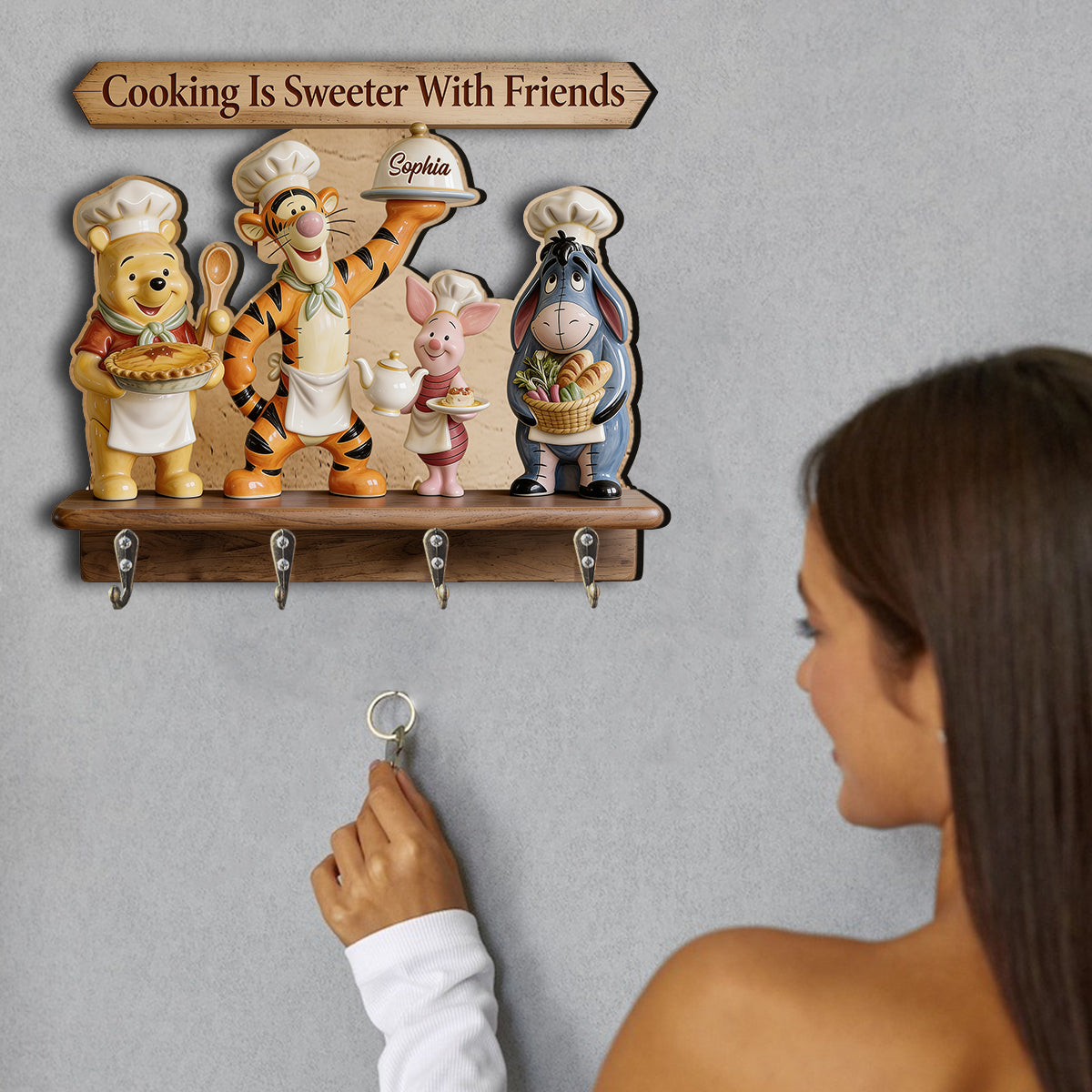 Home Is Where Honey Is - Personalized Yellow Bear Custom Shaped Hanging Rack