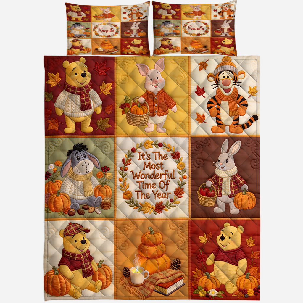 It's The Most Beautiful Time Of The Year - Personalized Yellow Bear Quilt Set