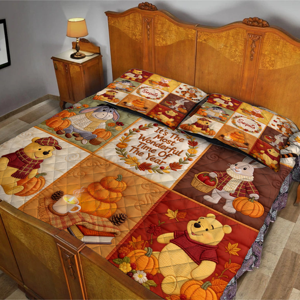 It's The Most Beautiful Time Of The Year - Personalized Yellow Bear Quilt Set