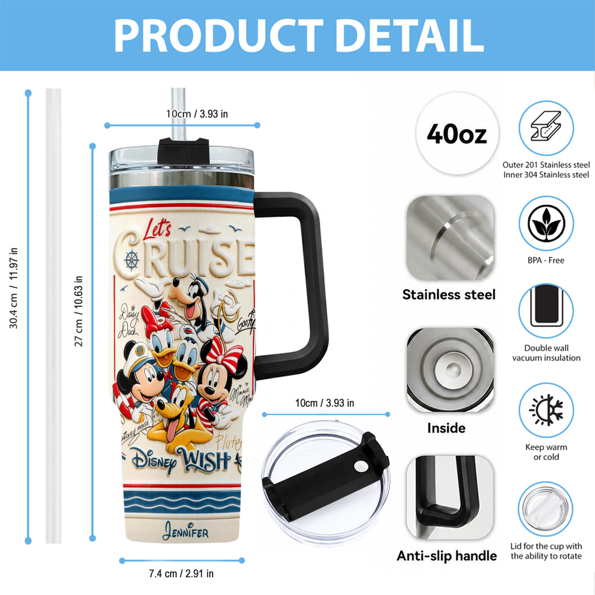 Let's Cruise - Personalized Disney Cruise Handle Tumbler With Box