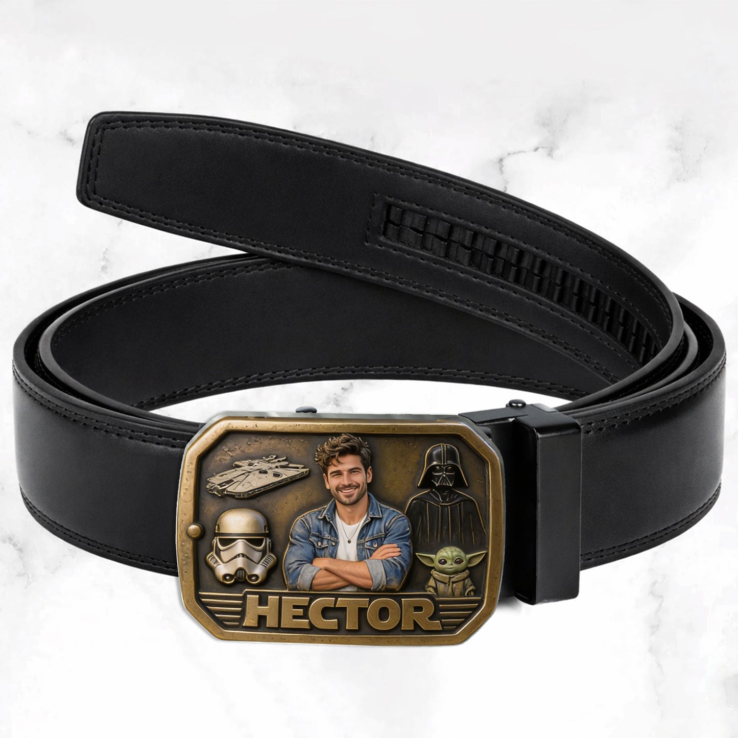 Custom Initial Name Letter The Force - Personalized The Force Leather Belt With Shaped Buckle