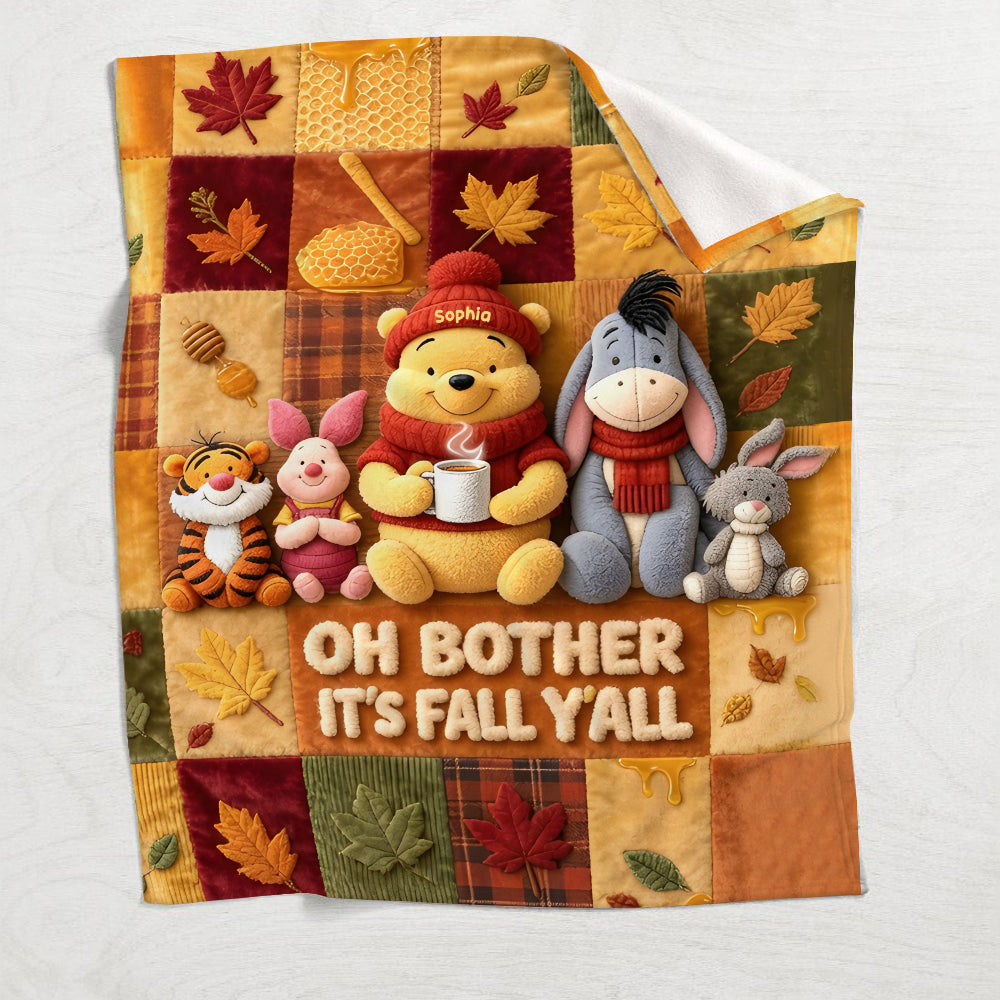 It's Fall Y'all Autumn Vibes - Personalized Yellow Bear Blanket