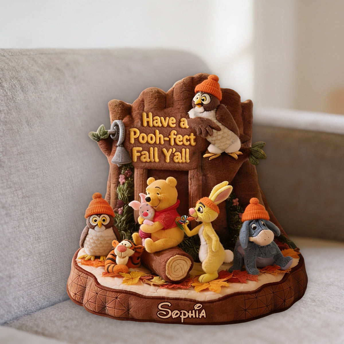 Honey Bear Autumn Vibes - Personalized Yellow Bear Premium Faux Fur Pillow