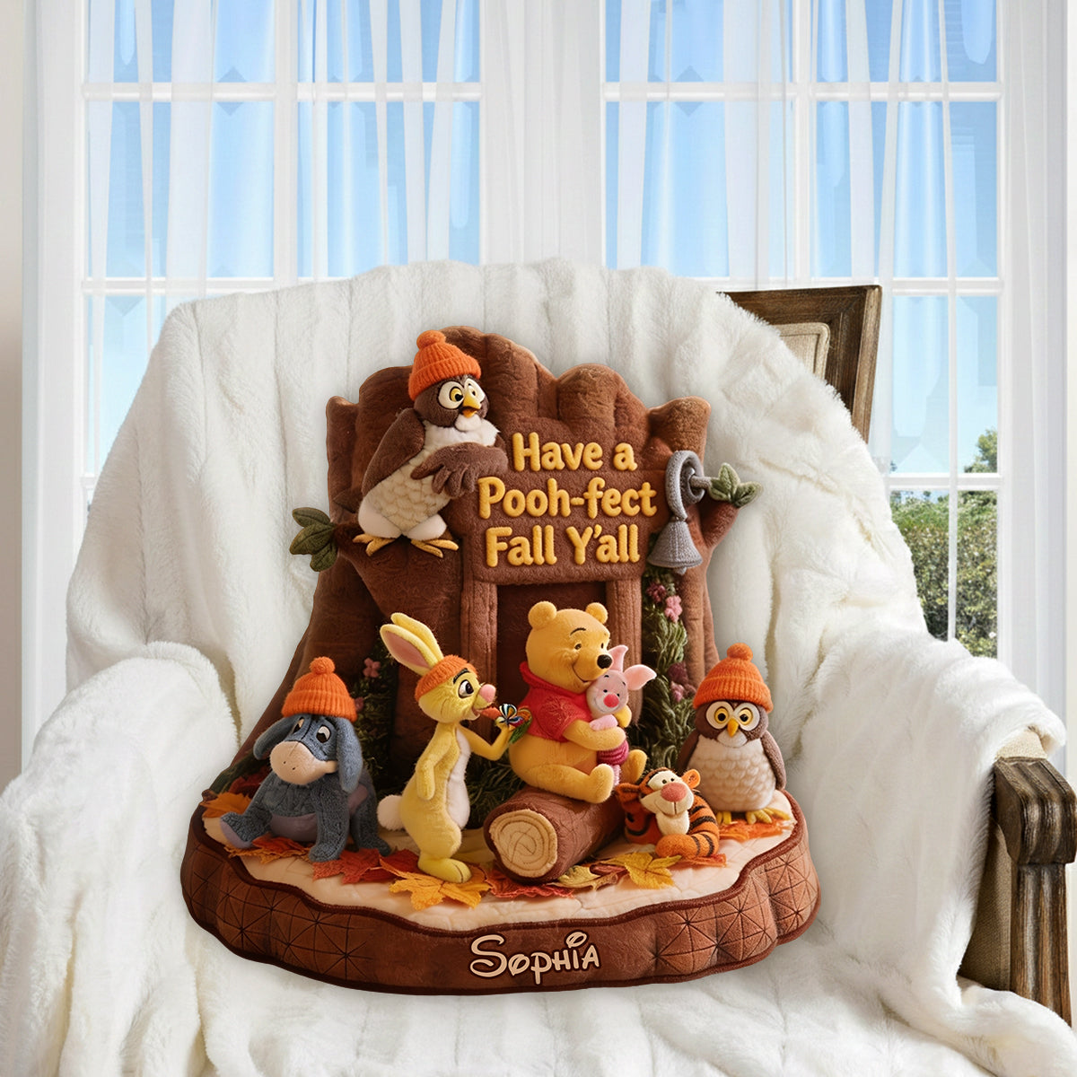 Honey Bear Autumn Vibes - Personalized Yellow Bear Premium Faux Fur Pillow