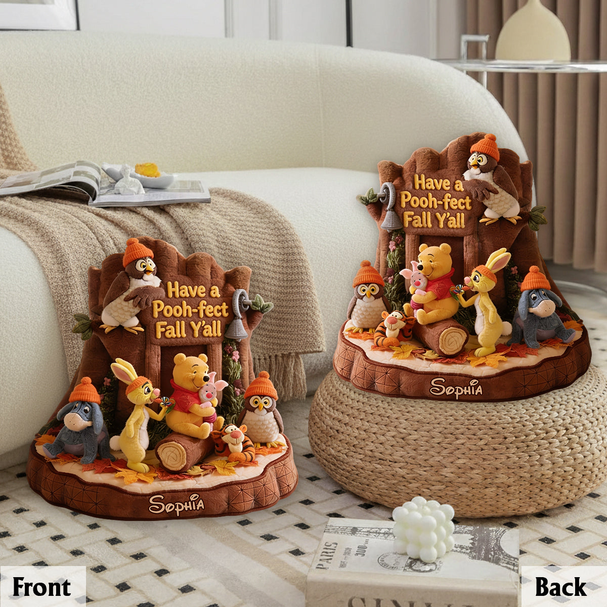 Honey Bear Autumn Vibes - Personalized Yellow Bear Premium Faux Fur Pillow