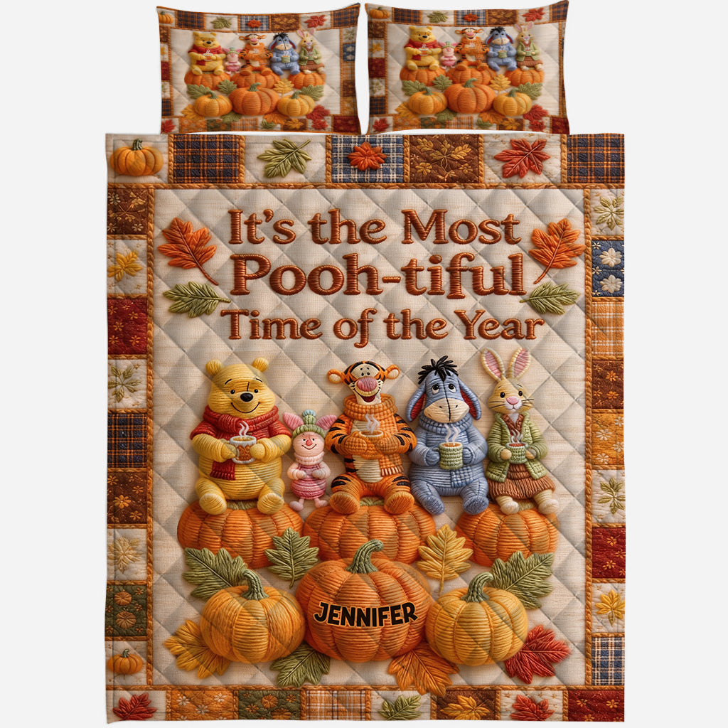 Honey Bear Autumn Vibes - Personalized Yellow Bear Quilt Set