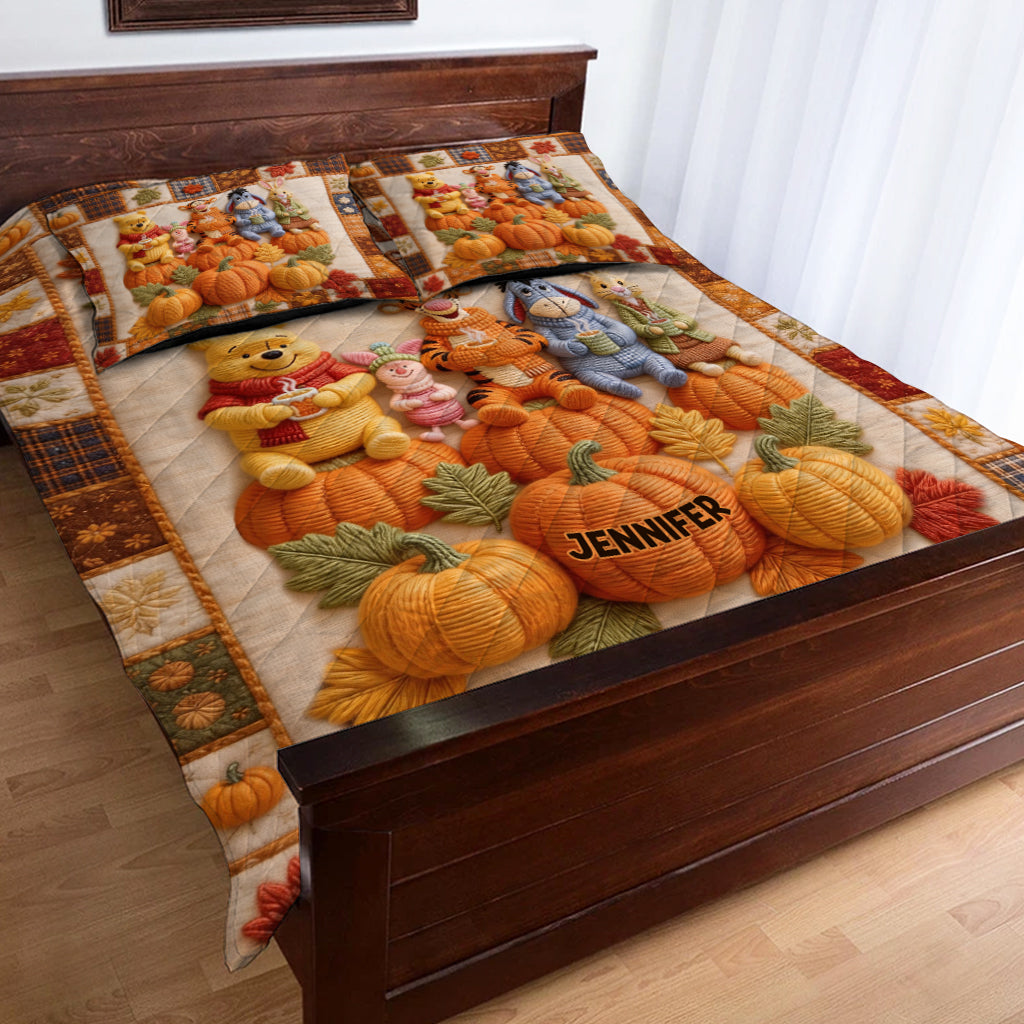 Honey Bear Autumn Vibes - Personalized Yellow Bear Quilt Set