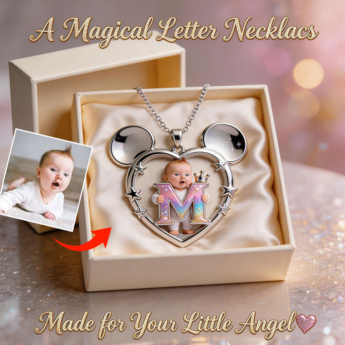 Alphabet Necklace for Kids, Magical Cartoon - Personalized Mouse Shaped Metal Pendant Necklace