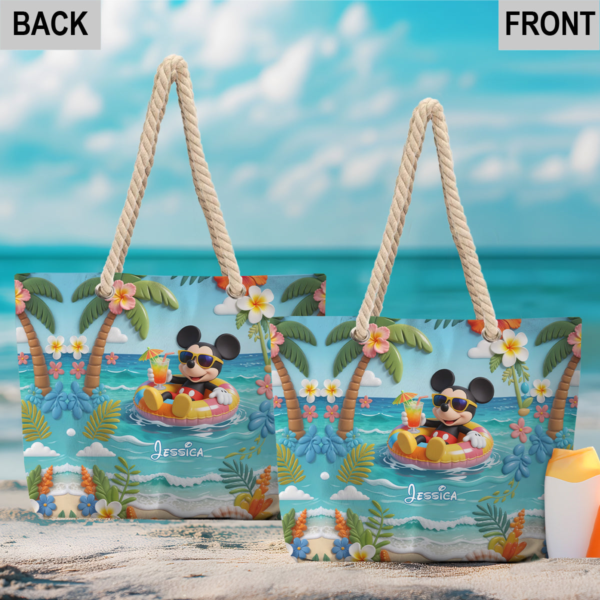 Summer Vibes Mouse Ears - Personalized Mouse Beach Bag With Plush Charm