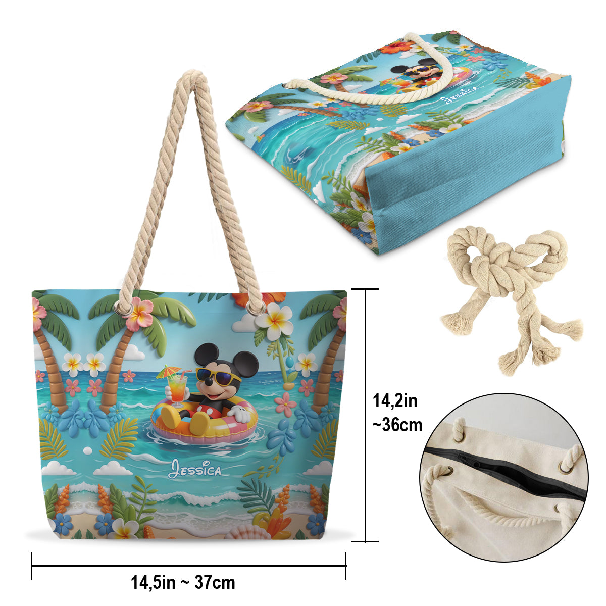 Summer Vibes Mouse Ears - Personalized Mouse Beach Bag With Plush Charm