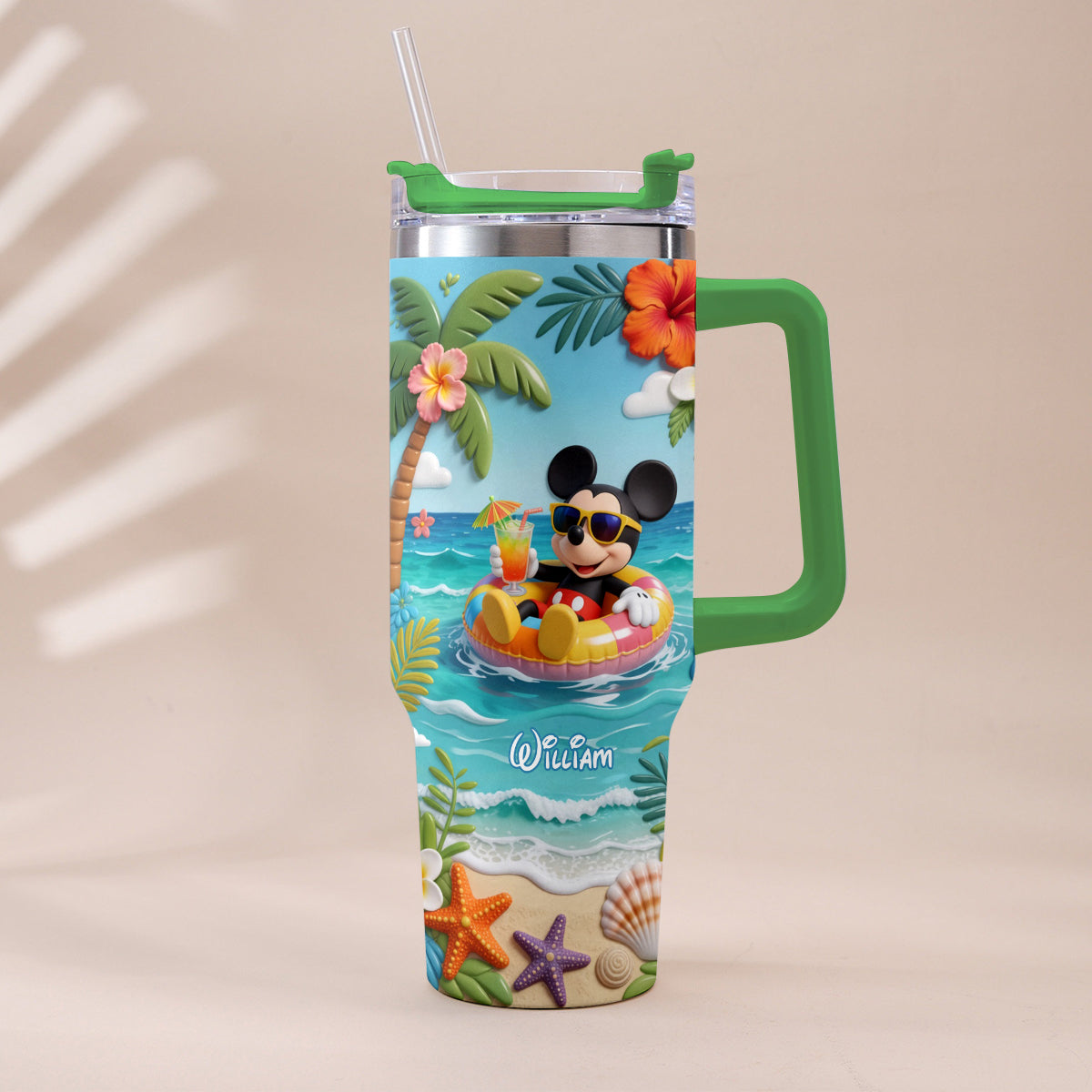 Summer Vibes Mouse Ears - Personalized Mouse Tumbler With Plush Charm