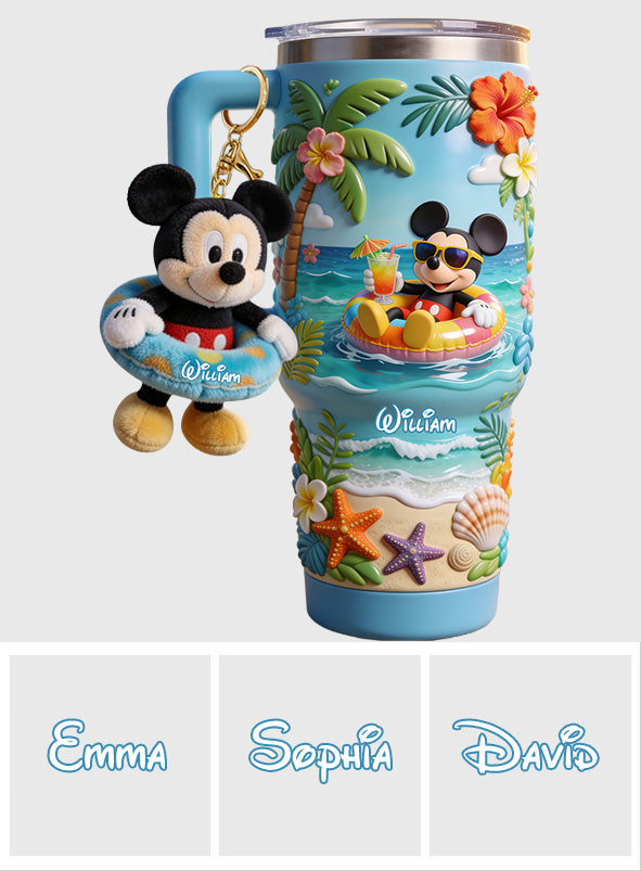 Summer Vibes Mouse Ears - Personalized Mouse Tumbler With Plush Charm