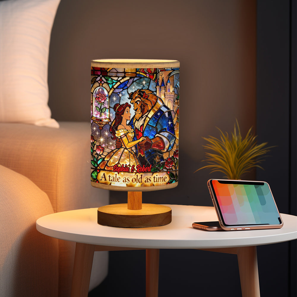 Tale as Old as Time - Personalized Beauty And The Beast Table Lamp With Wood Base