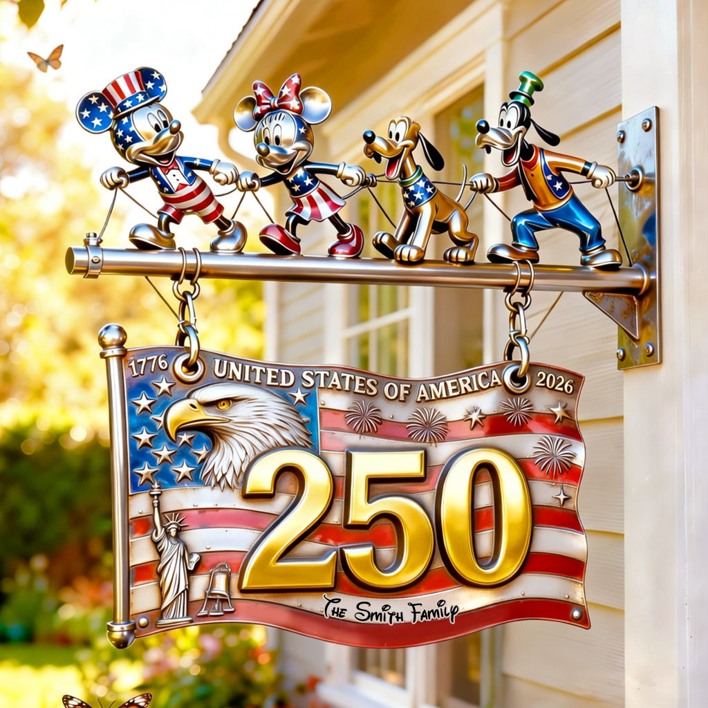 USA 250th Anniversary - Personalized Mouse Wooden Wall Mount Sign