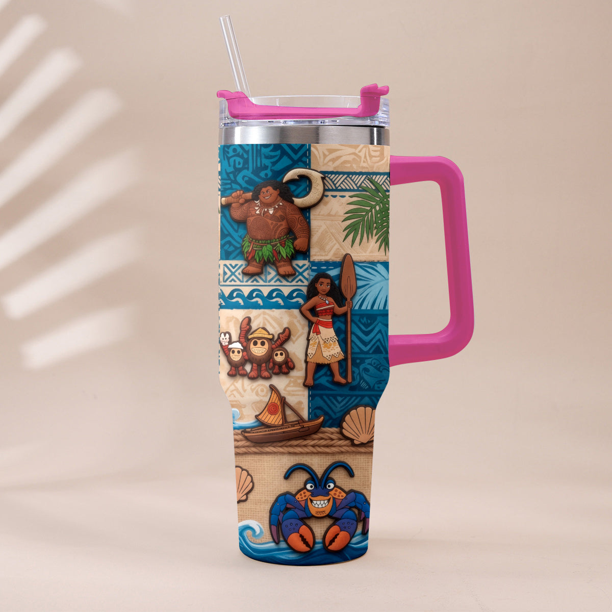 Ocean Adventure Cartoon Friends - Personalized Moana Tumbler With Plush Charm