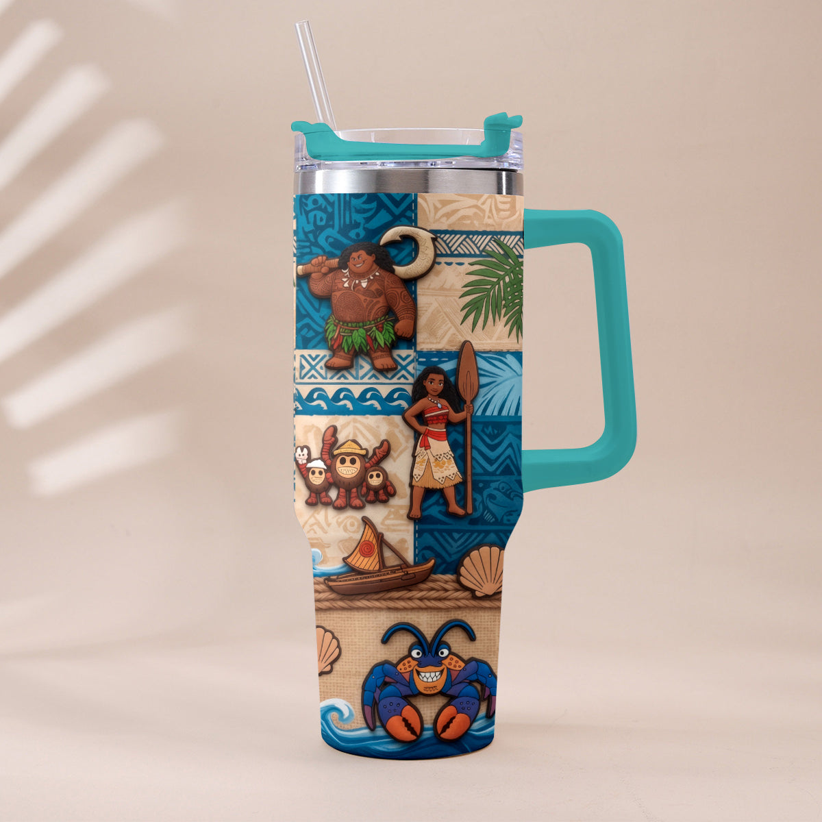 Ocean Adventure Cartoon Friends - Personalized Moana Tumbler With Plush Charm