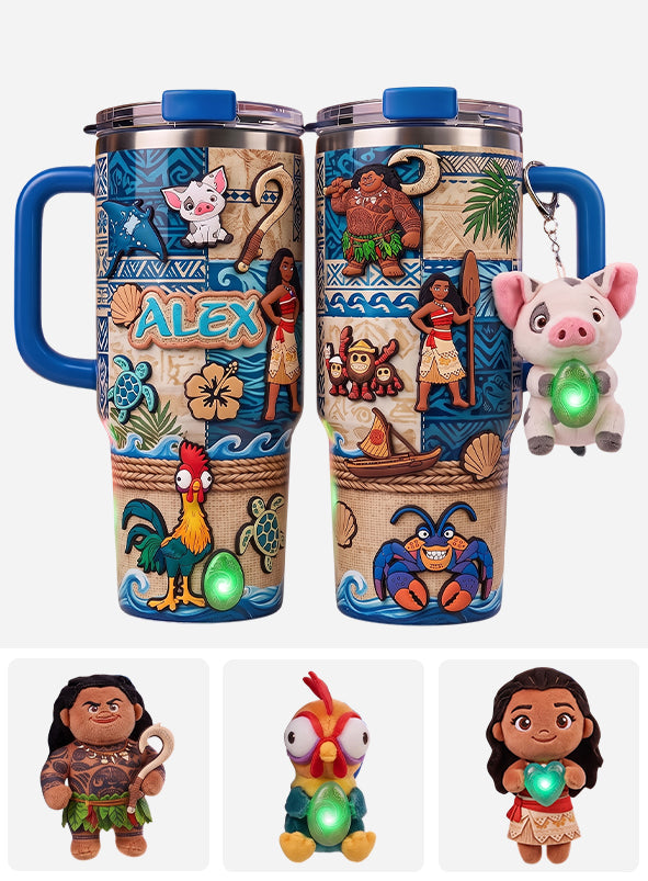 Ocean Adventure Cartoon Friends - Personalized Moana Tumbler With Plush Charm