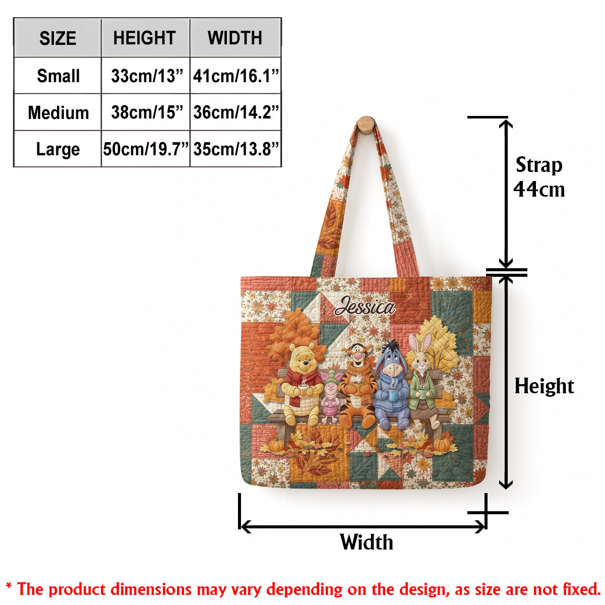 Honey Bear Autumn Vibes - Personalized Yellow Bear Quilted Tote Bag