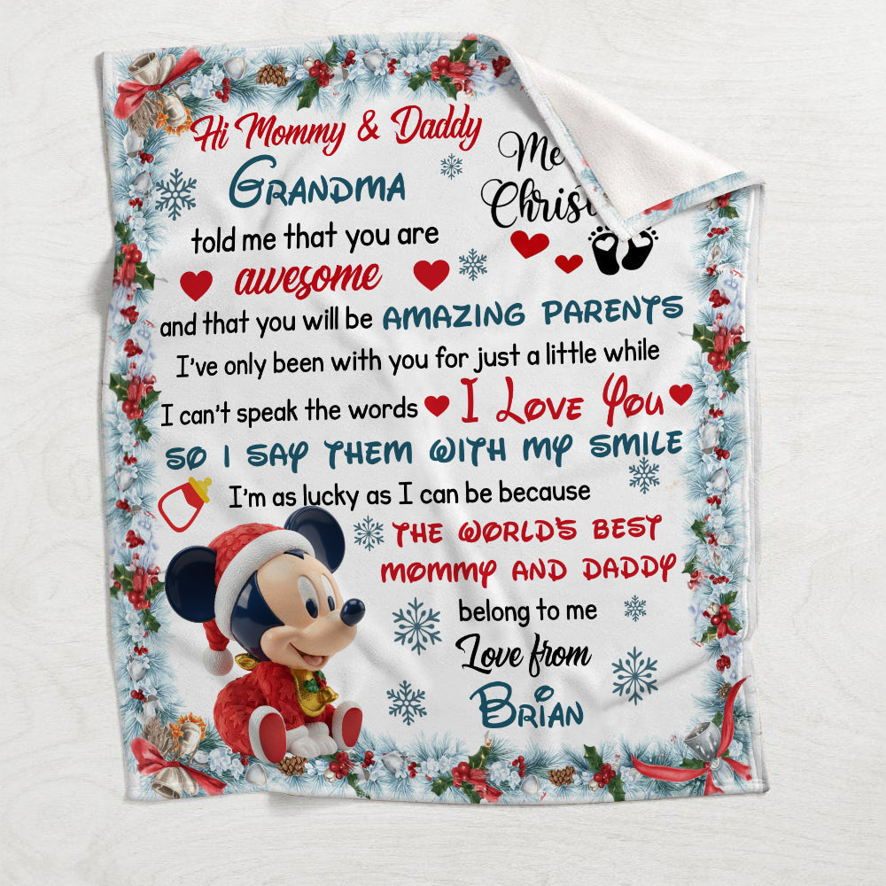 Hi Mommy And Daddy - Personalized Mouse Blanket