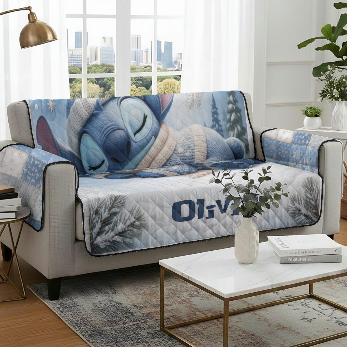 Nap Time Ohana Green Monster - Personalized Ohana Quilted Sofa/Couch Cover
