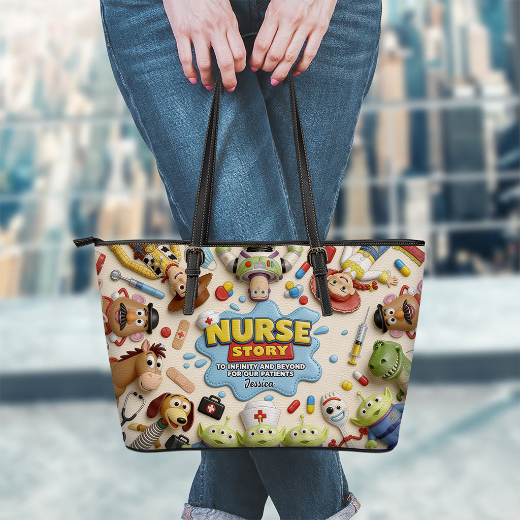 Nurse Story - Personalized Nurse Leather Bag With Plush Charm