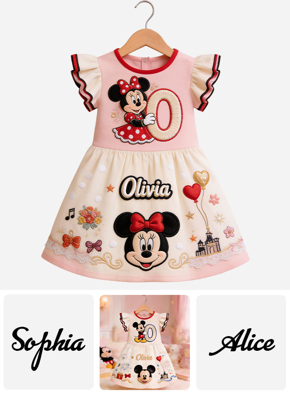 Magical Initial Gift For Kids - Personalized Mouse Kid Ruffle Sleeve Dress