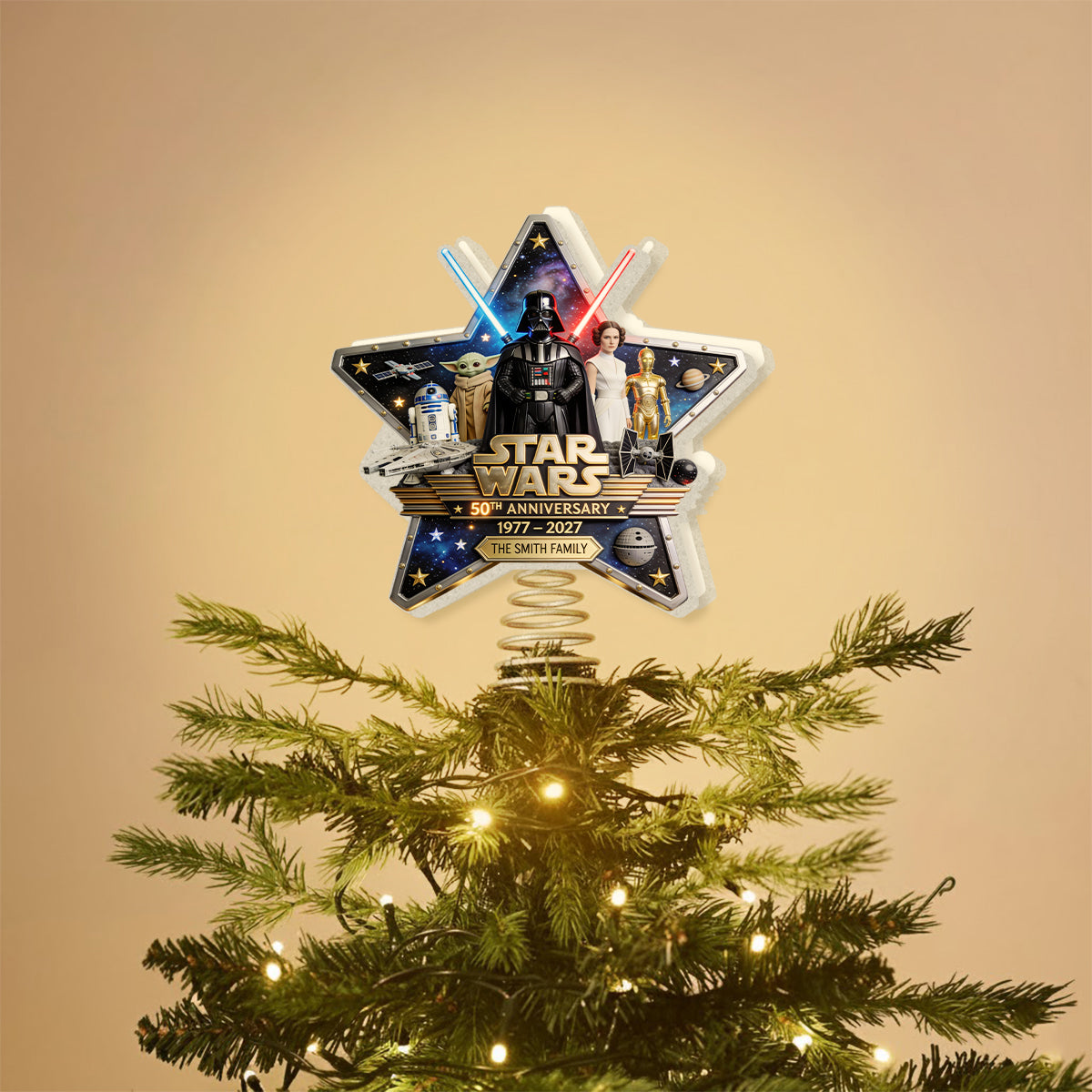 War Among The Stars 50th Anniversary - Personalized The Force LED Light Tree Topper
