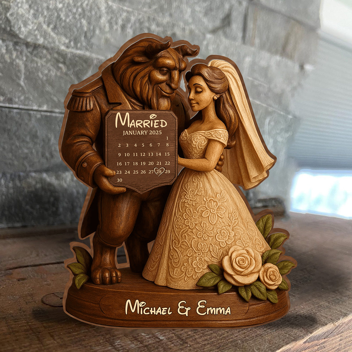 Married - Personalized Couple Custom Shaped Wood Plaque