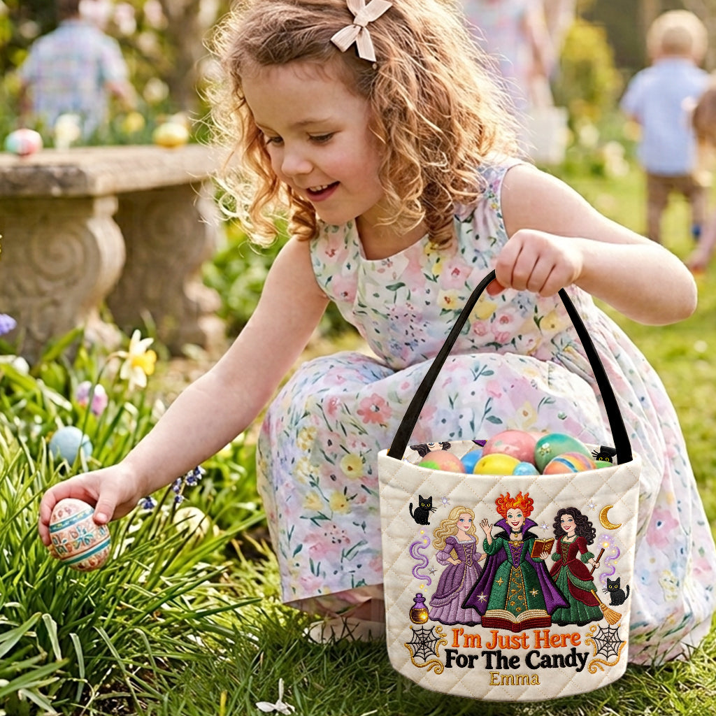 I'm Just Here For The Candy - Personalized Three Witches Canvas Bucket Bag