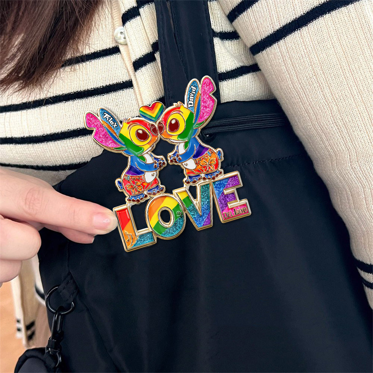 Rainbow Monster Couple Love - Personalized LGBT Support Pin