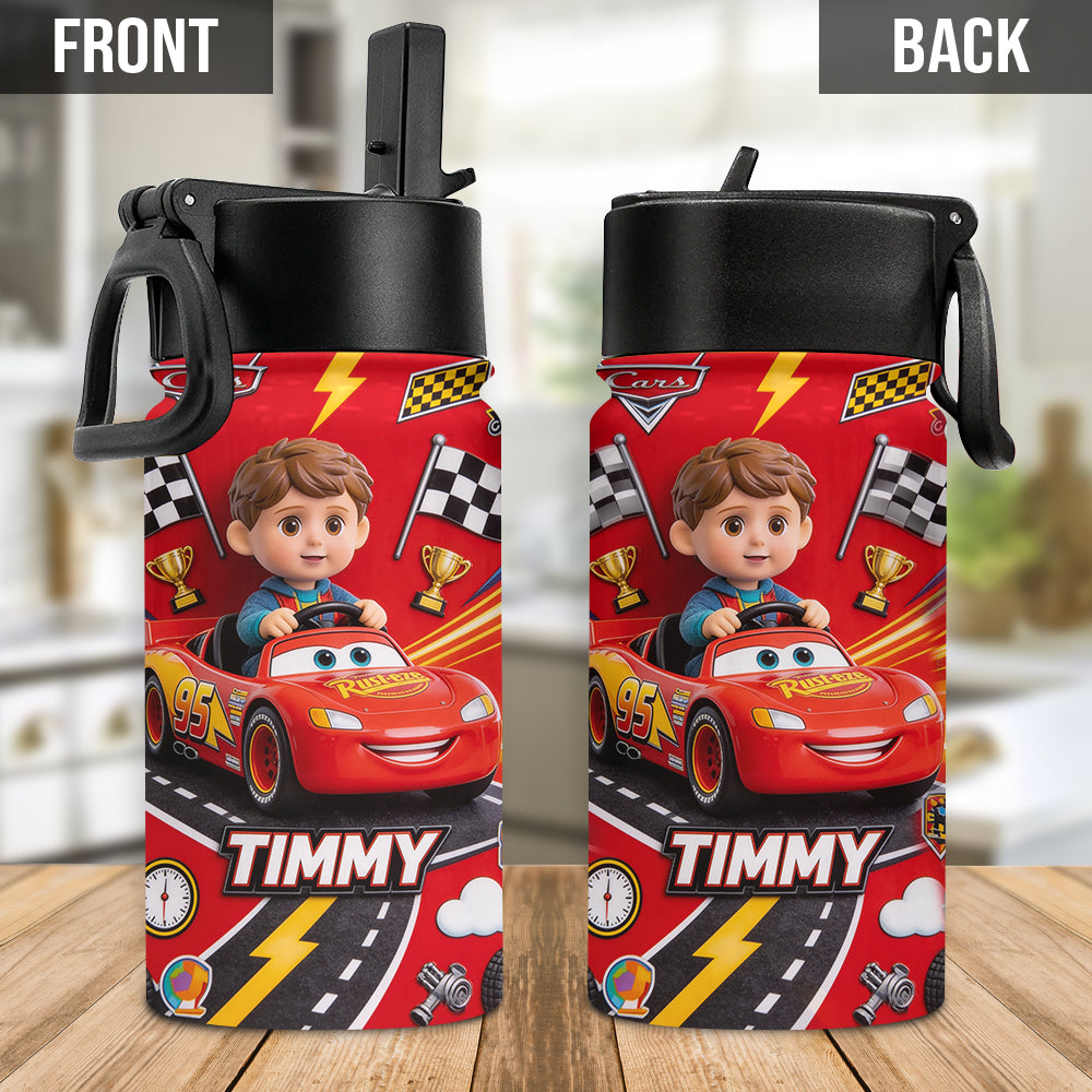 Kid On Wheel - Personalized Racing Lover Kid Bottle With Plush Charm