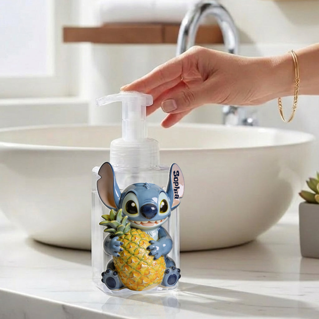 Bathroom Cute Blue Alien Set Soap Dispenser & Toothbrush Holder - Personalized Ohana Acrylic Pot & Pump Dispenser